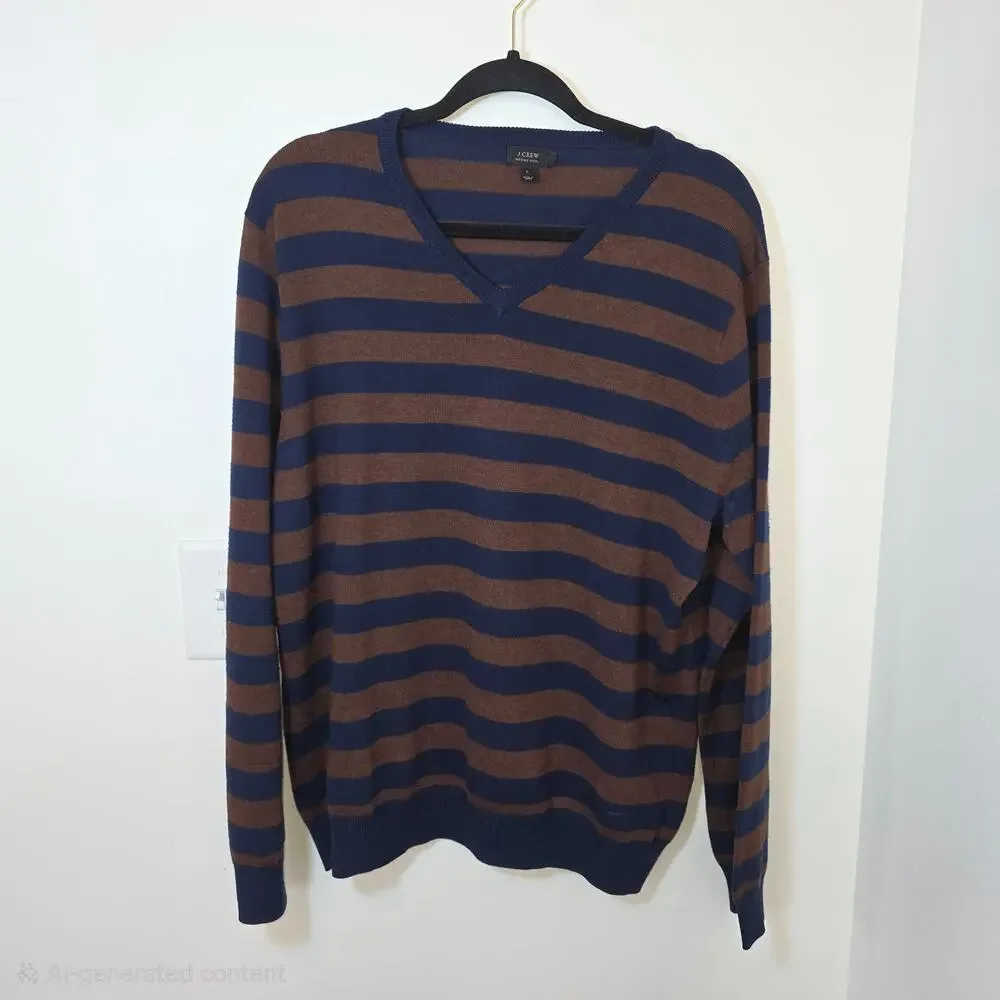 J Crew Wool Sweater Large Mens Pullover Striped Knit Preppy